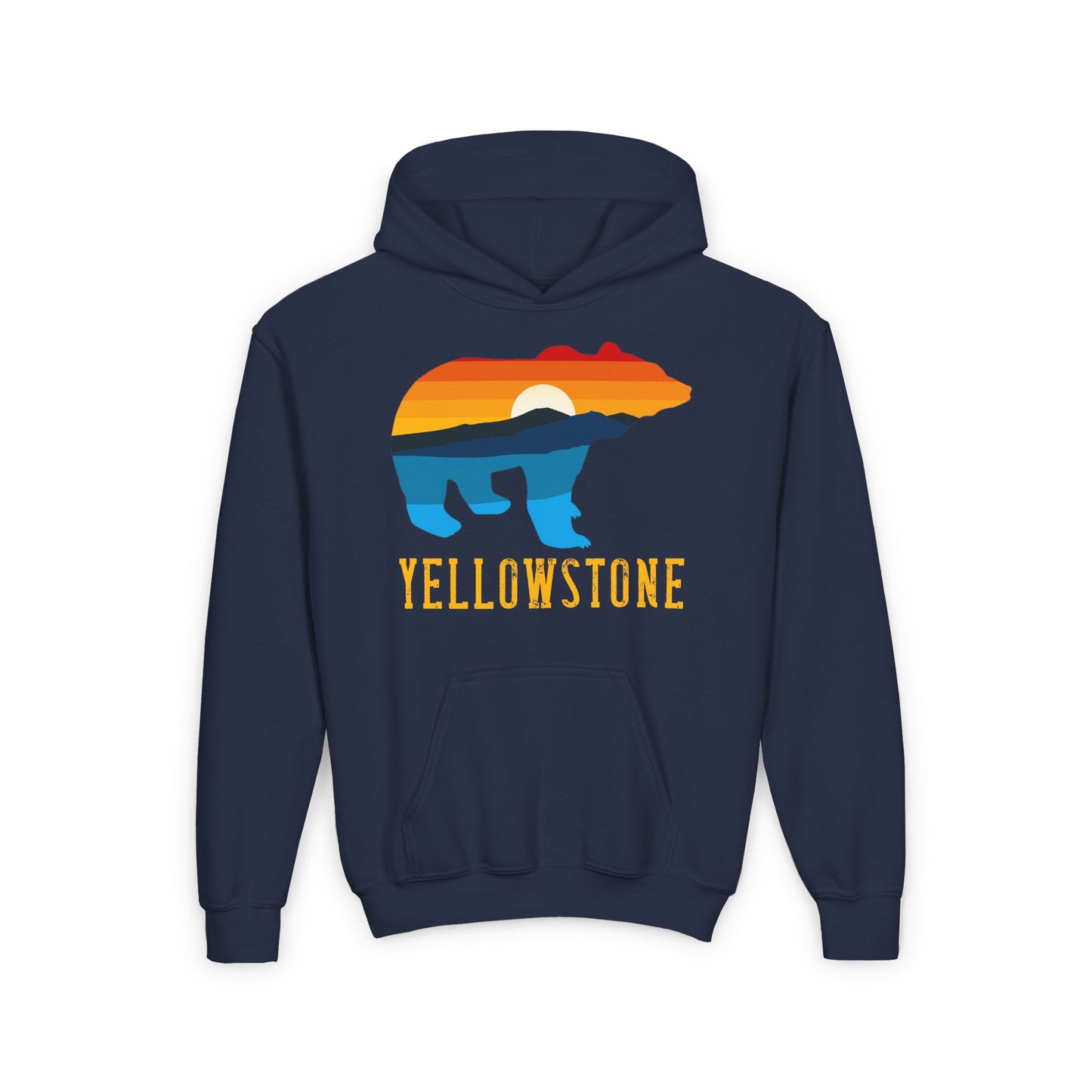 Bear Yellowstone Sunset Youth Heavy Blend Hooded Sweatshirt