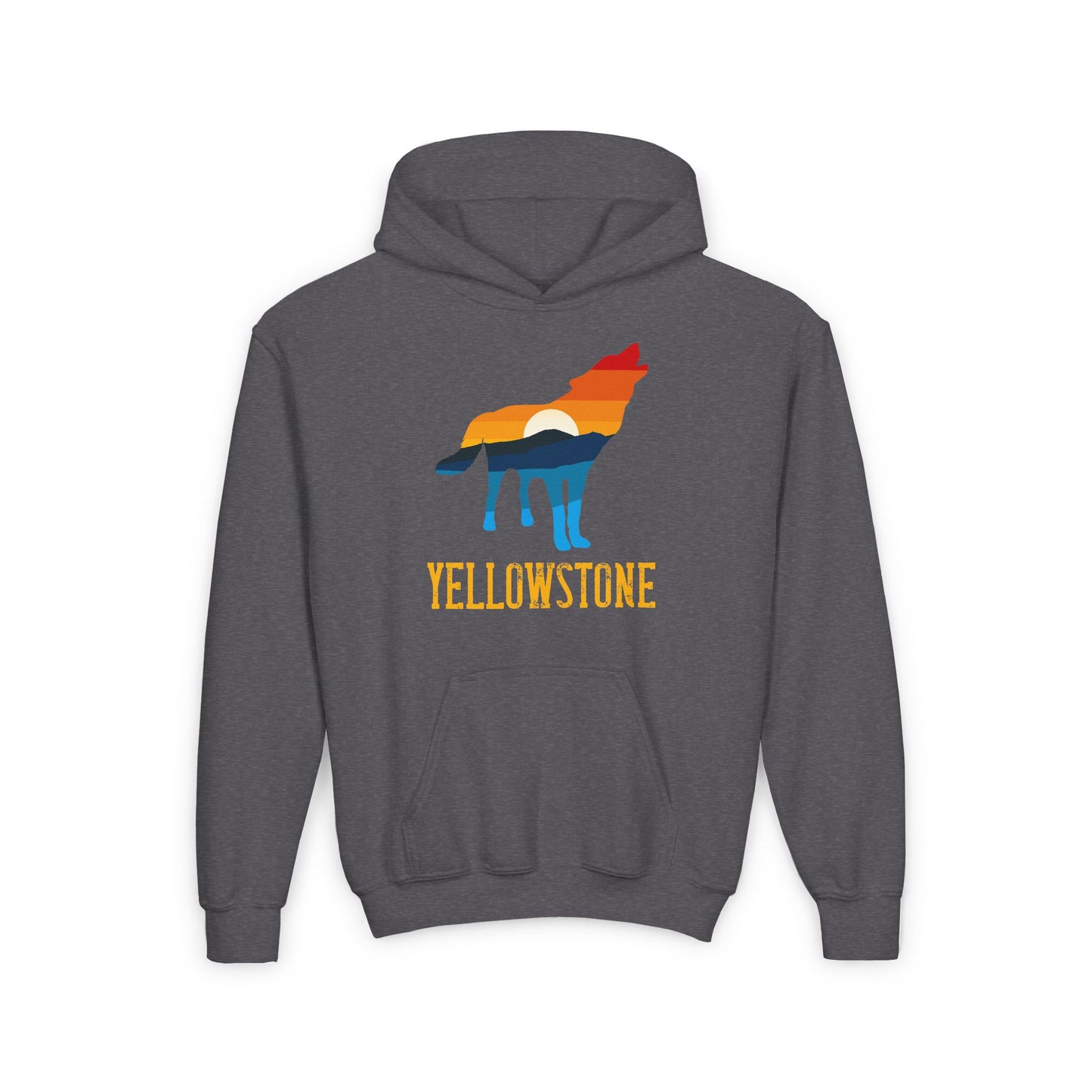 Wolf Yellowstone Sunset Youth Heavy Blend Hooded Sweatshirt