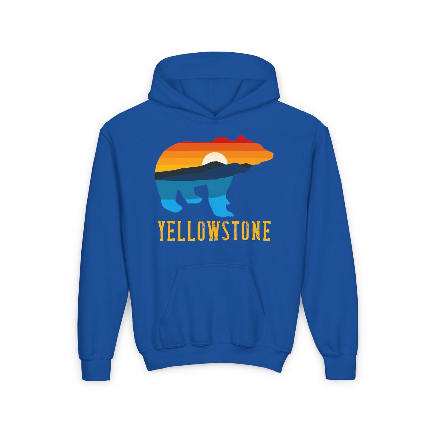 Bear Yellowstone Sunset Youth Heavy Blend Hooded Sweatshirt