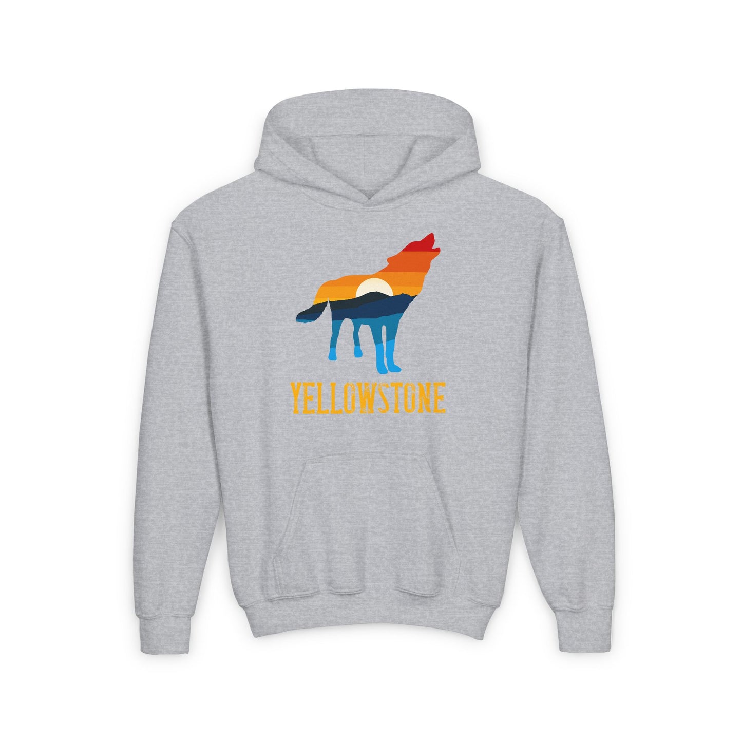 Wolf Yellowstone Sunset Youth Heavy Blend Hooded Sweatshirt