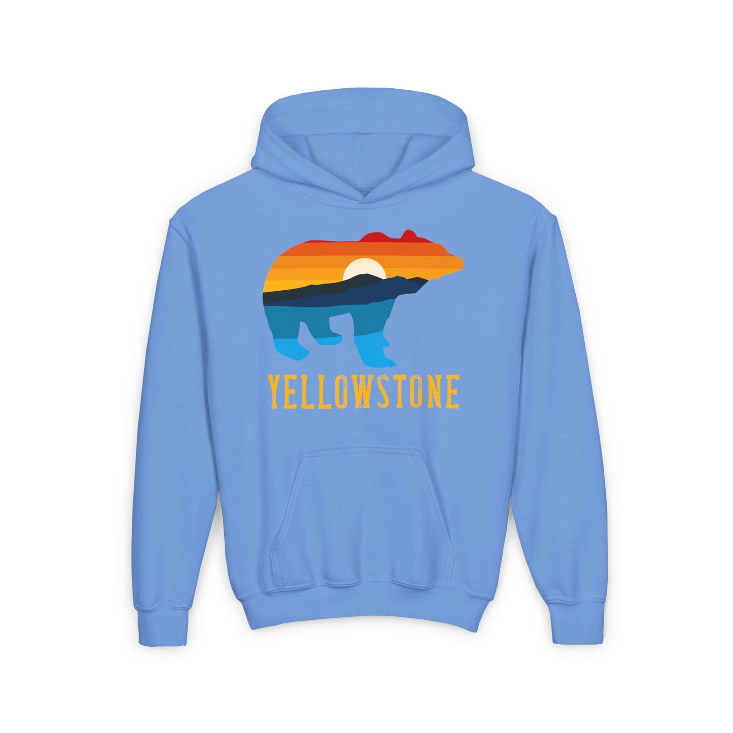 Bear Yellowstone Sunset Youth Heavy Blend Hooded Sweatshirt