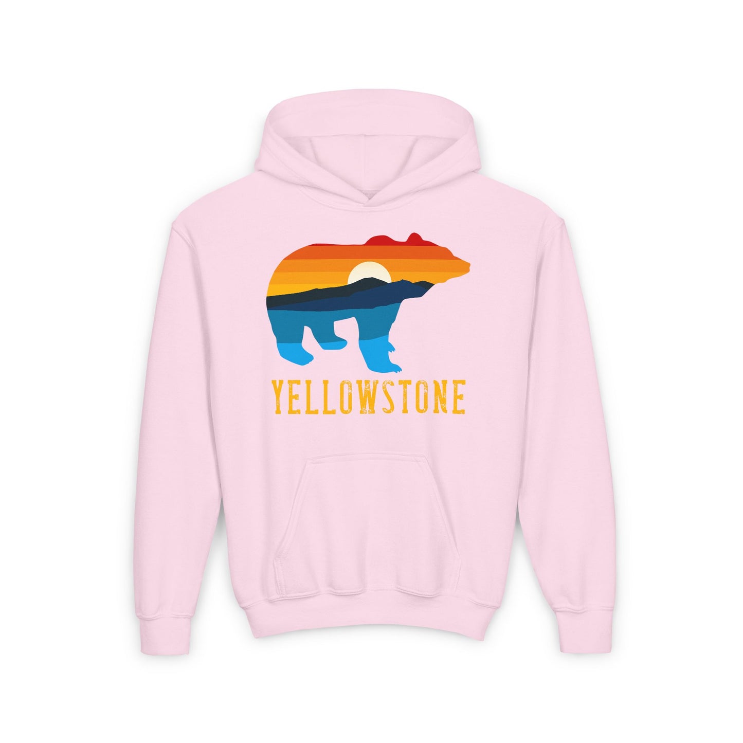 Bear Yellowstone Sunset Youth Heavy Blend Hooded Sweatshirt