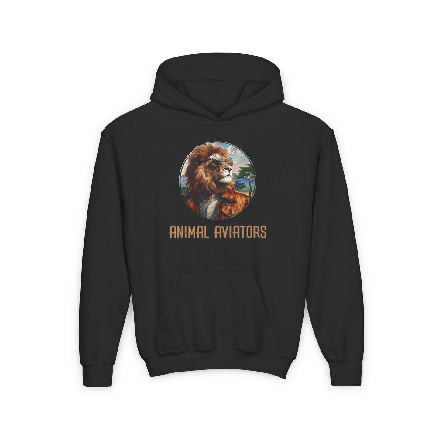 Lion Animal Aviator Youth Heavy Blend Hooded Sweatshirt