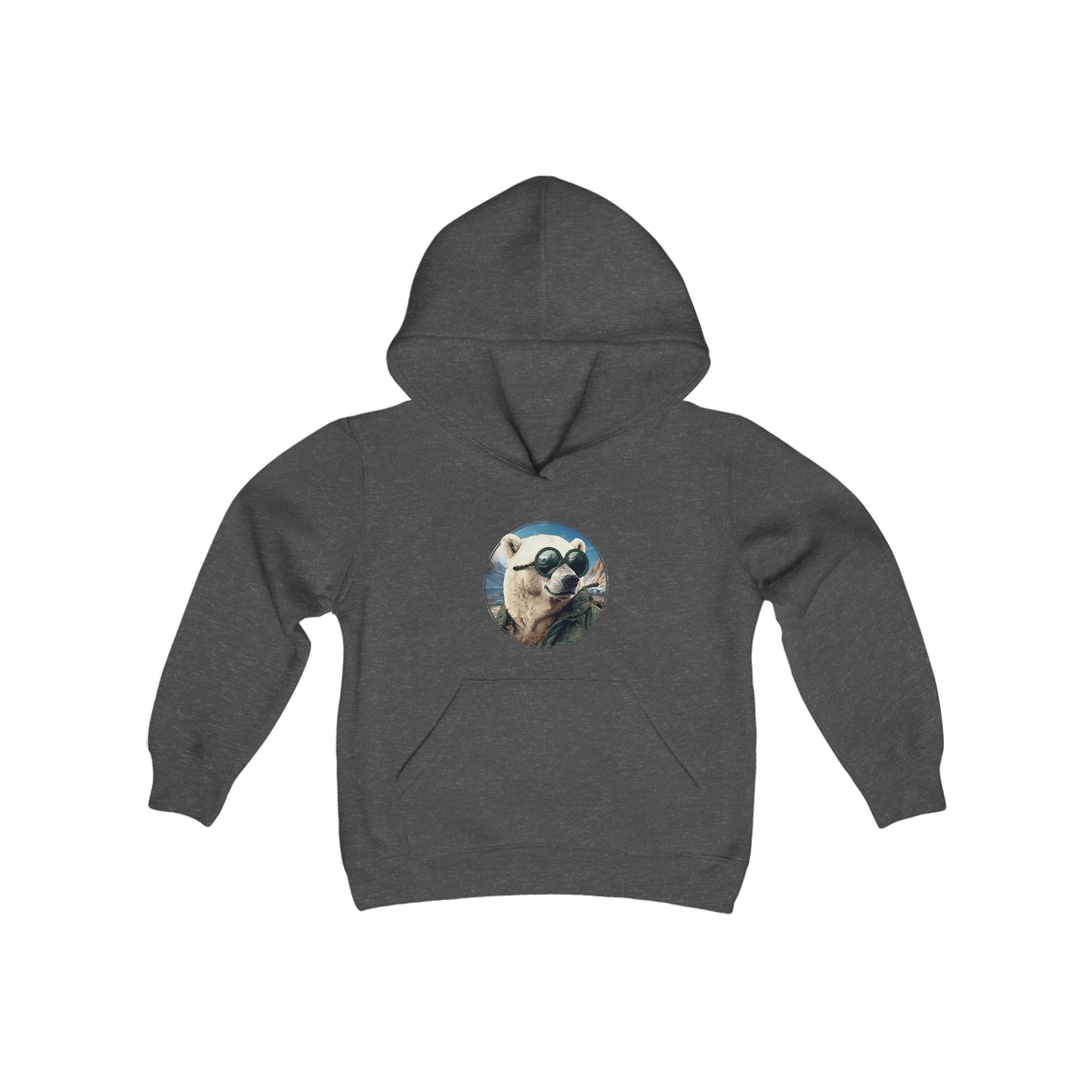 Polar Bear Animal Aviator Youth Heavy Blend Hooded Sweatshirt