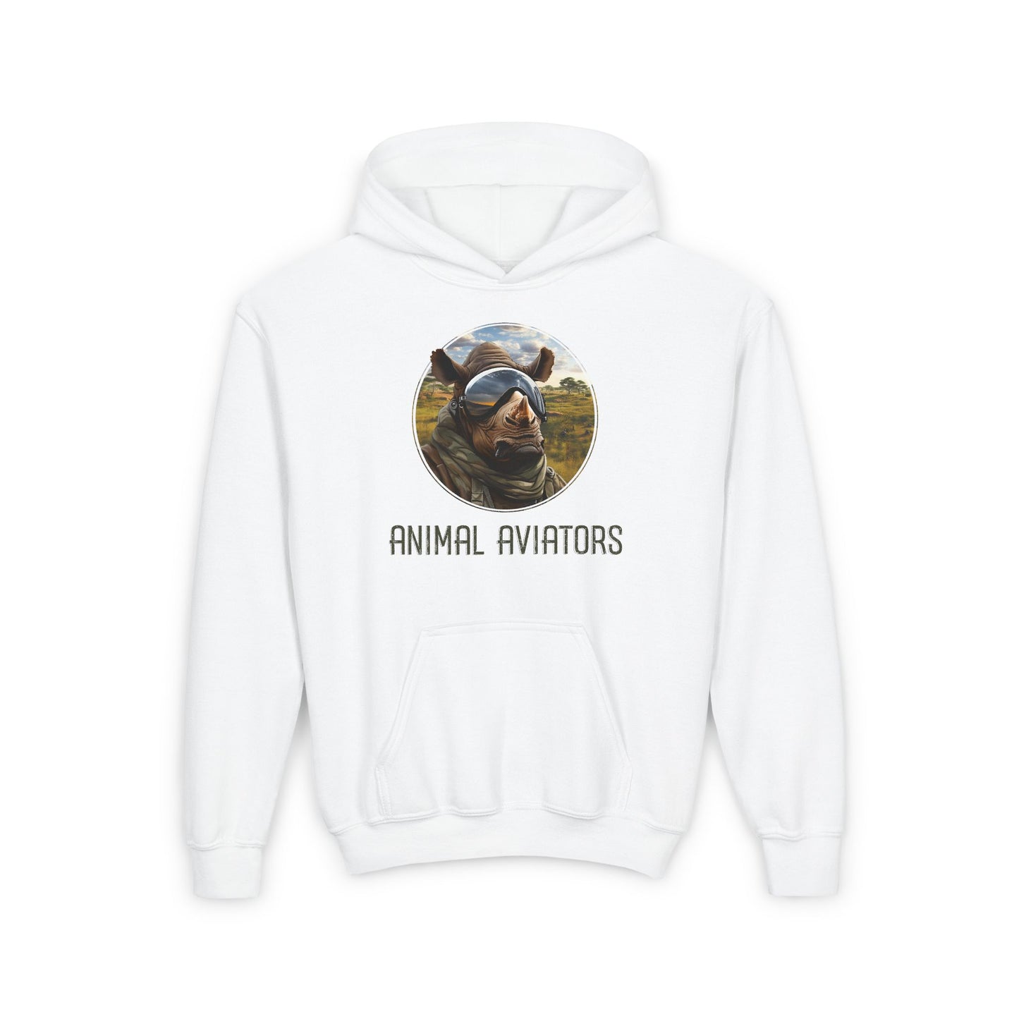 Rhino Animal Aviator Youth Heavy Blend Hooded Sweatshirt