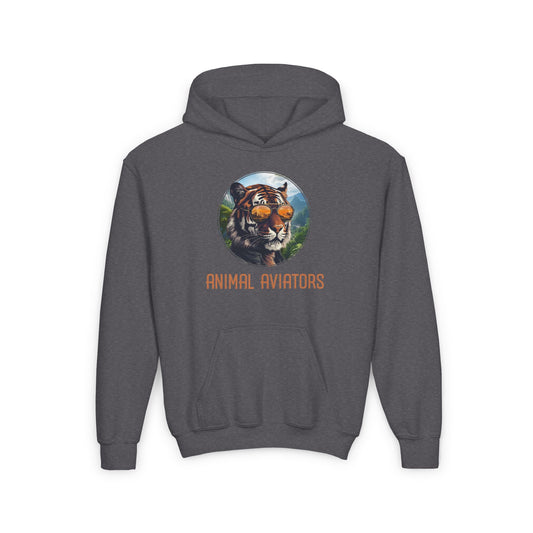 Tiger Animal Aviator Youth Heavy Blend Hooded Sweatshirt