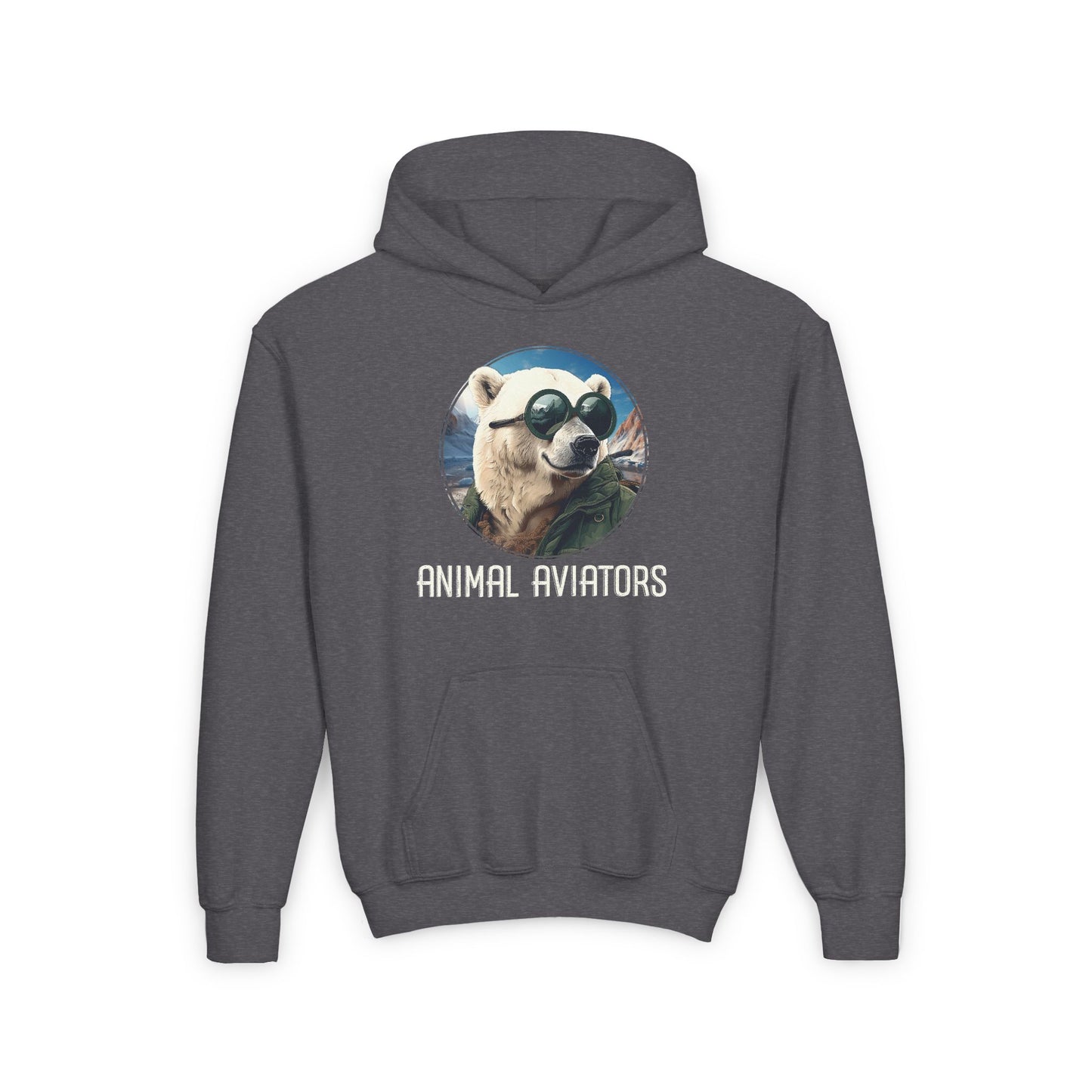 Polar Bear Animal Aviator Youth Heavy Blend Hooded Sweatshirt