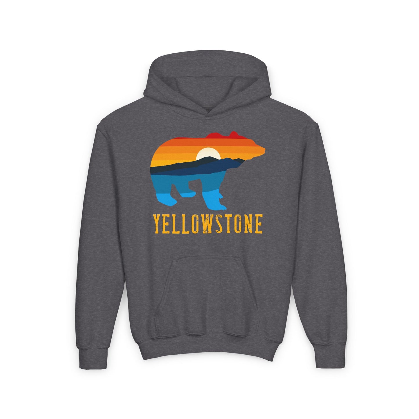 Bear Yellowstone Sunset Youth Heavy Blend Hooded Sweatshirt