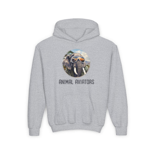 Elephant Animal Aviator Youth Heavy Blend Hooded Sweatshirt