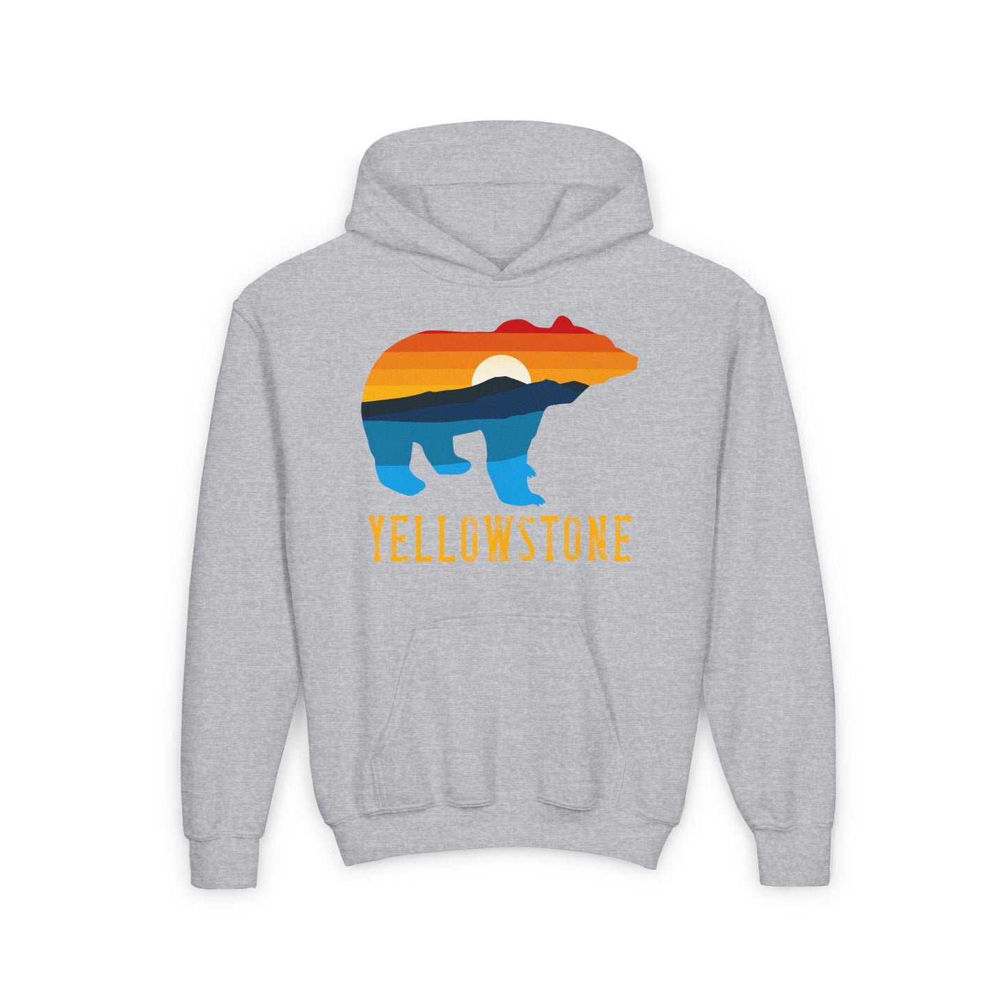 Bear Yellowstone Sunset Youth Heavy Blend Hooded Sweatshirt