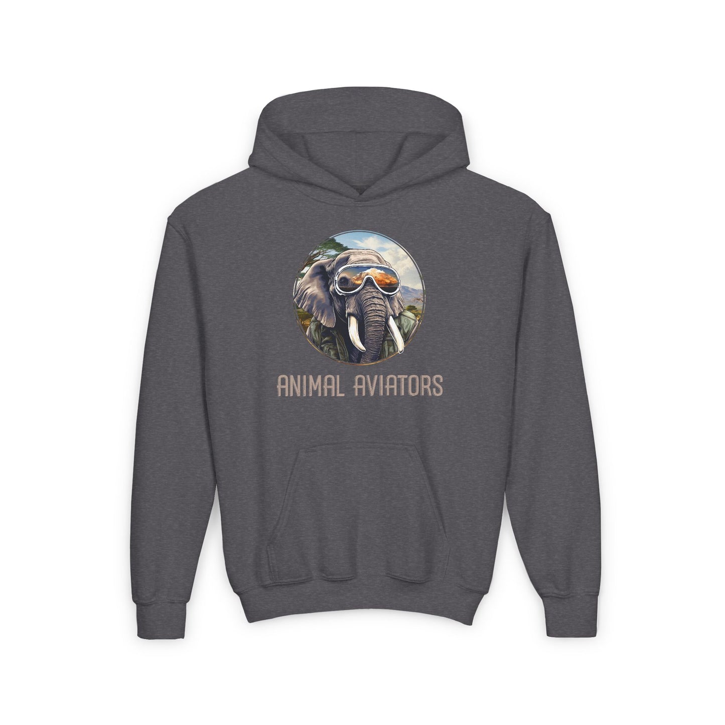 Elephant Animal Aviator Youth Heavy Blend Hooded Sweatshirt