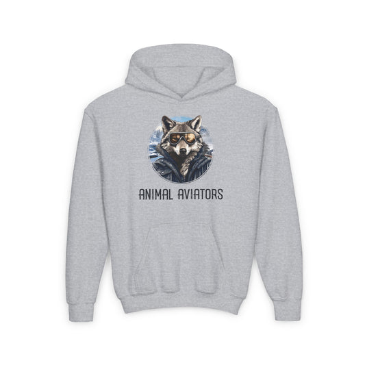 Wolf Animal Aviator Youth Heavy Blend Hooded Sweatshirt