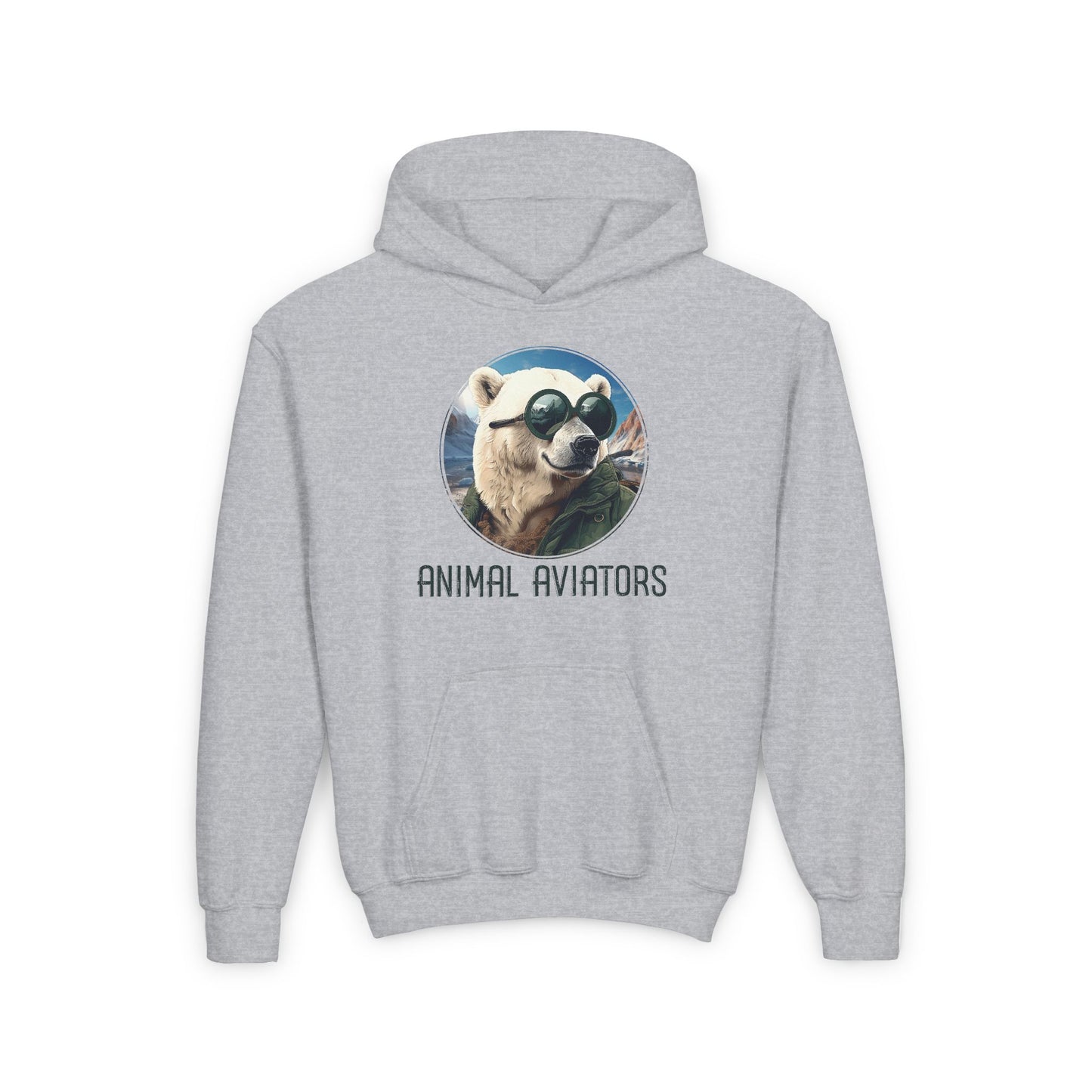 Polar Bear Animal Aviator Youth Heavy Blend Hooded Sweatshirt