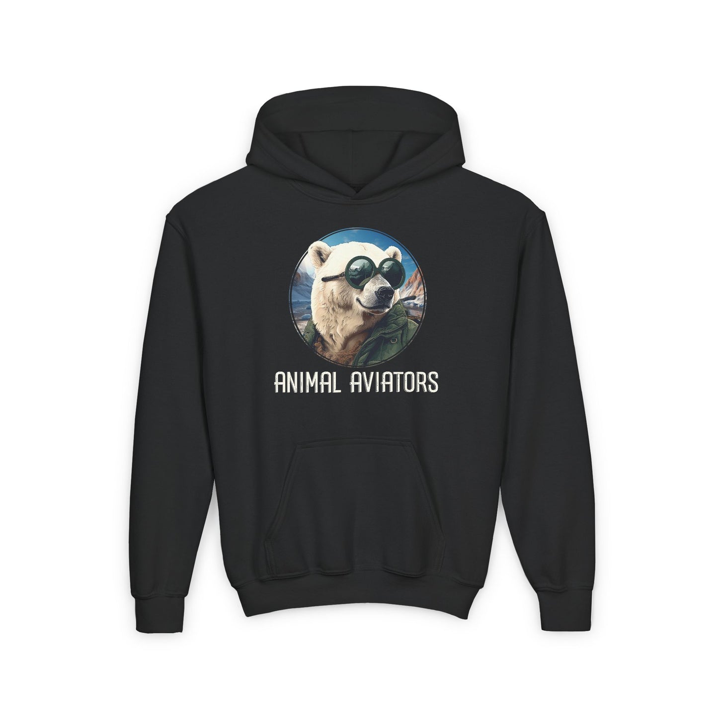 Polar Bear Animal Aviator Youth Heavy Blend Hooded Sweatshirt