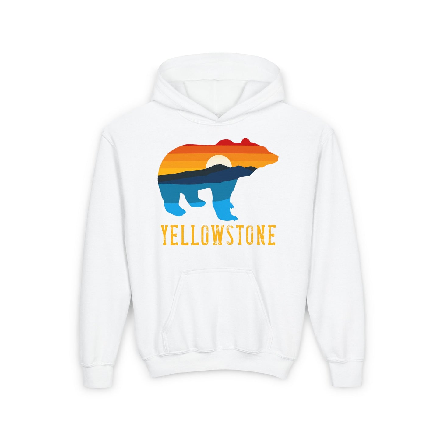 Bear Yellowstone Sunset Youth Heavy Blend Hooded Sweatshirt