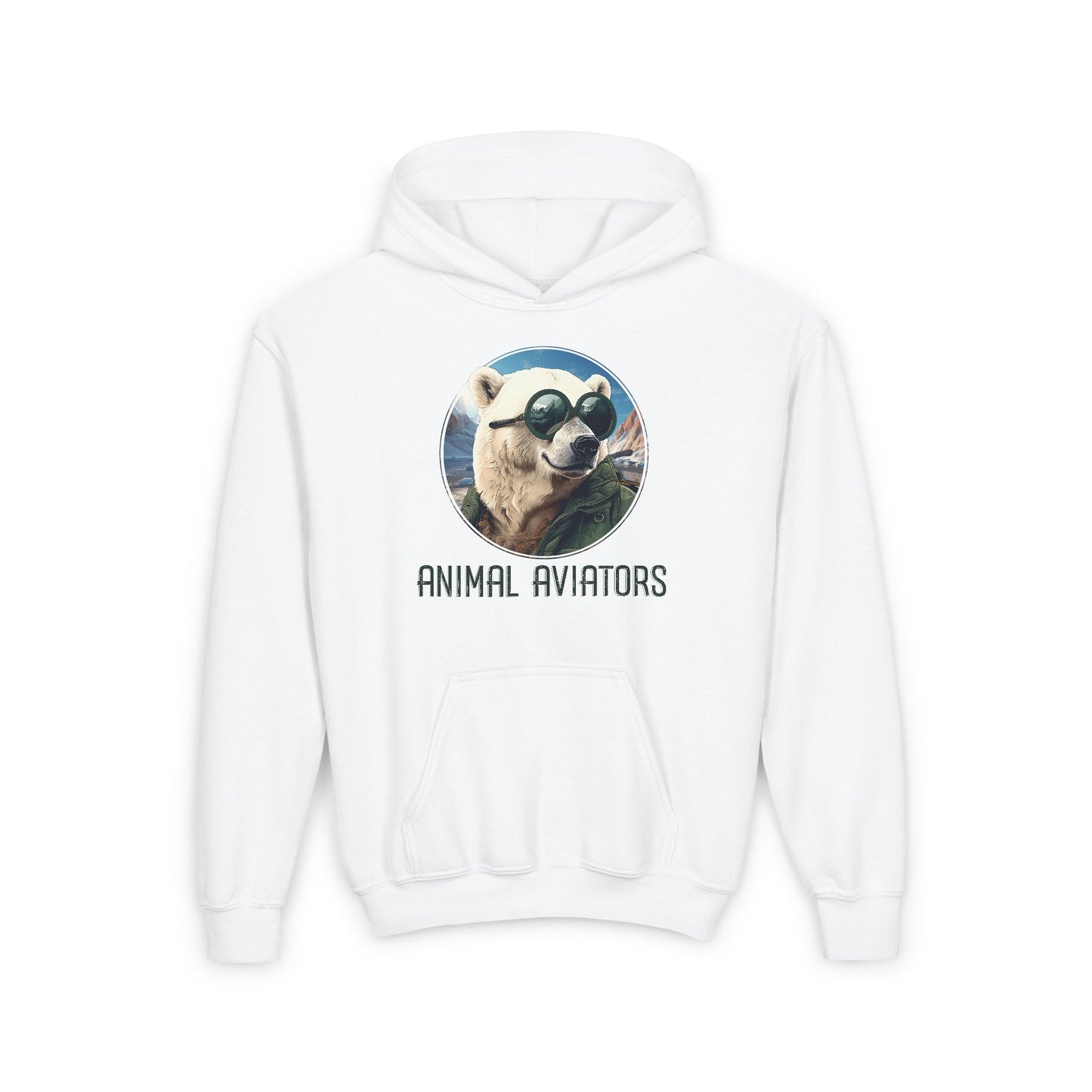 Polar Bear Animal Aviator Youth Heavy Blend Hooded Sweatshirt