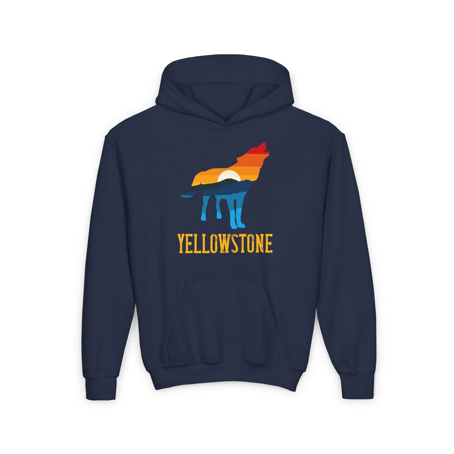 Wolf Yellowstone Sunset Youth Heavy Blend Hooded Sweatshirt