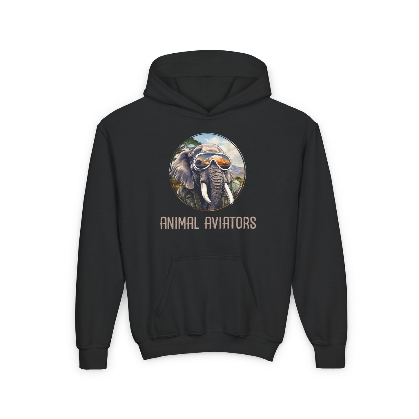 Elephant Animal Aviator Youth Heavy Blend Hooded Sweatshirt