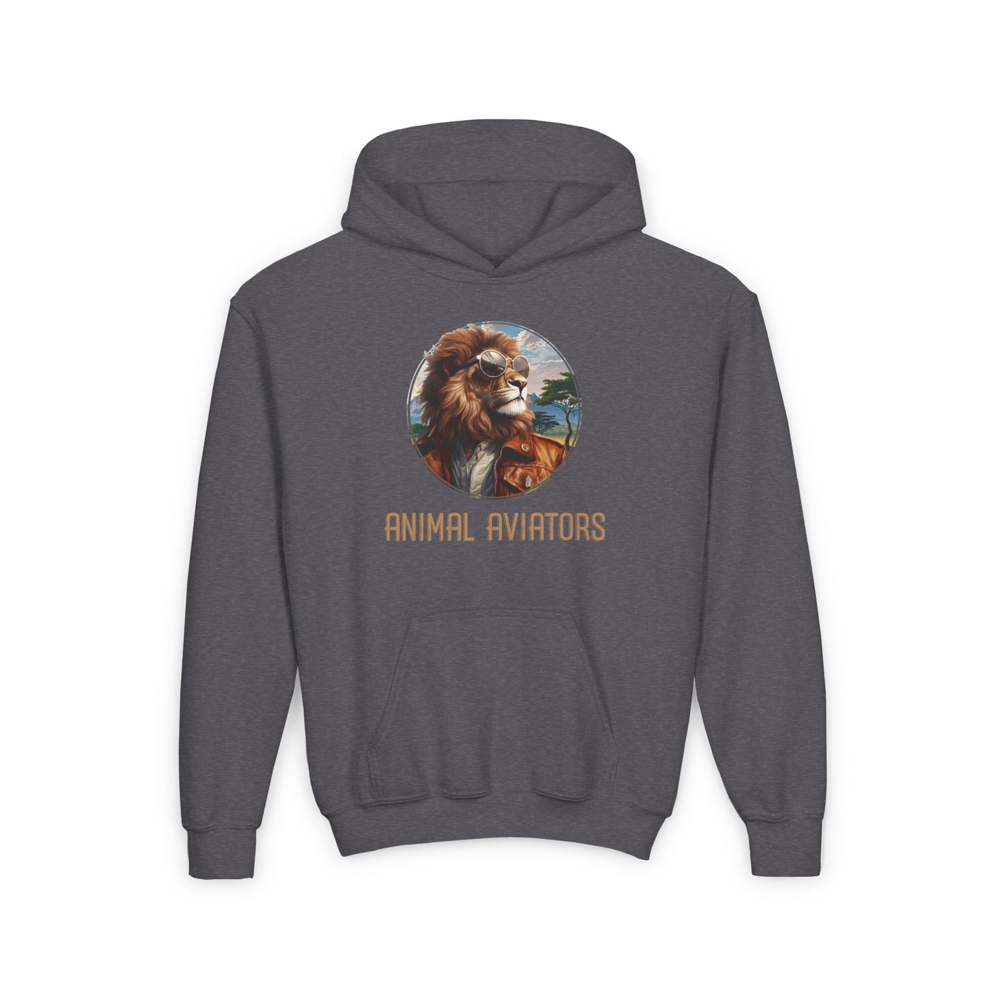 Lion Animal Aviator Youth Heavy Blend Hooded Sweatshirt